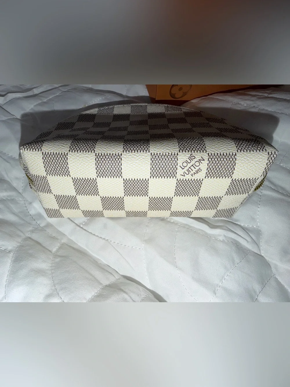 Fashion Check Cosmetic Pouch - White & Beige